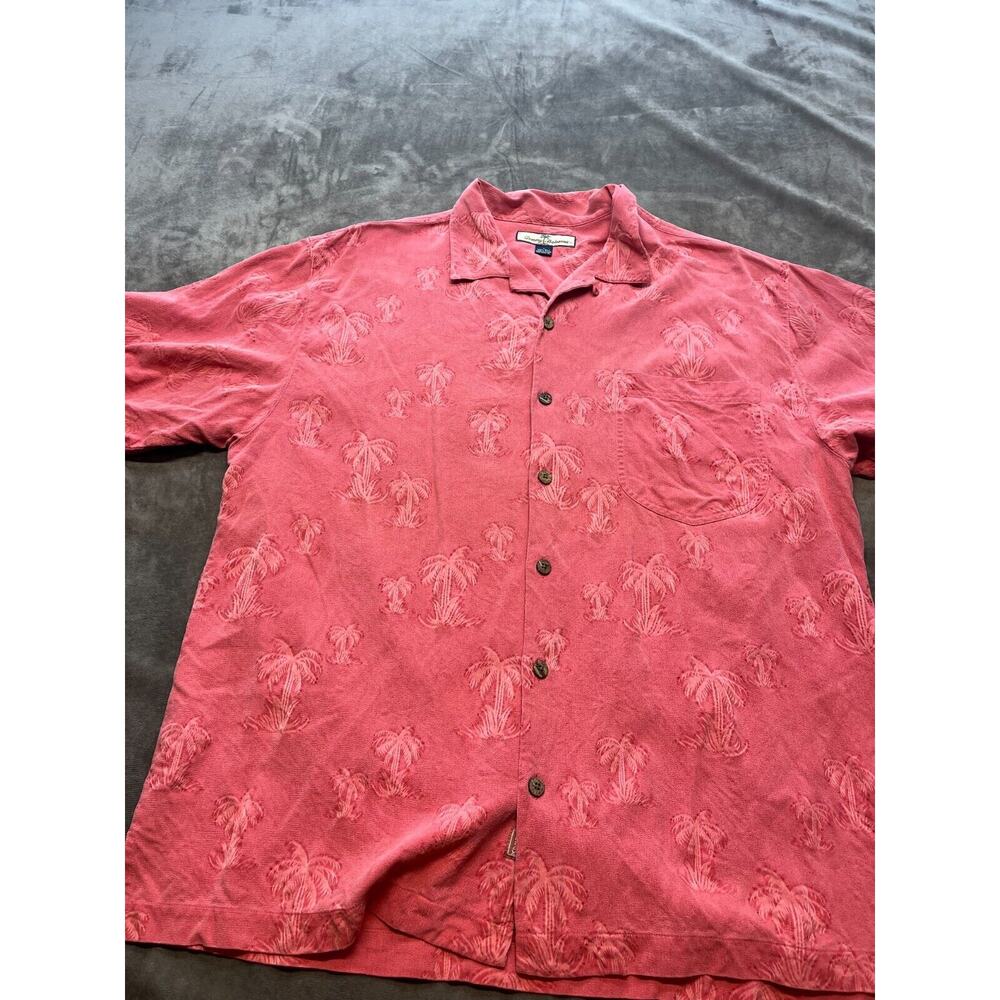 Tommy Bahama Shirt Mens Large Red Floral Hawaiian Button Up Short Sleeve Silk